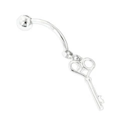 14K White Gold Dangling Key Diamond Belly Button Ring .14ct -Its Hot Jewelry Shop 14k dangling key diamond belly button ring 14ct p 35765 backwh