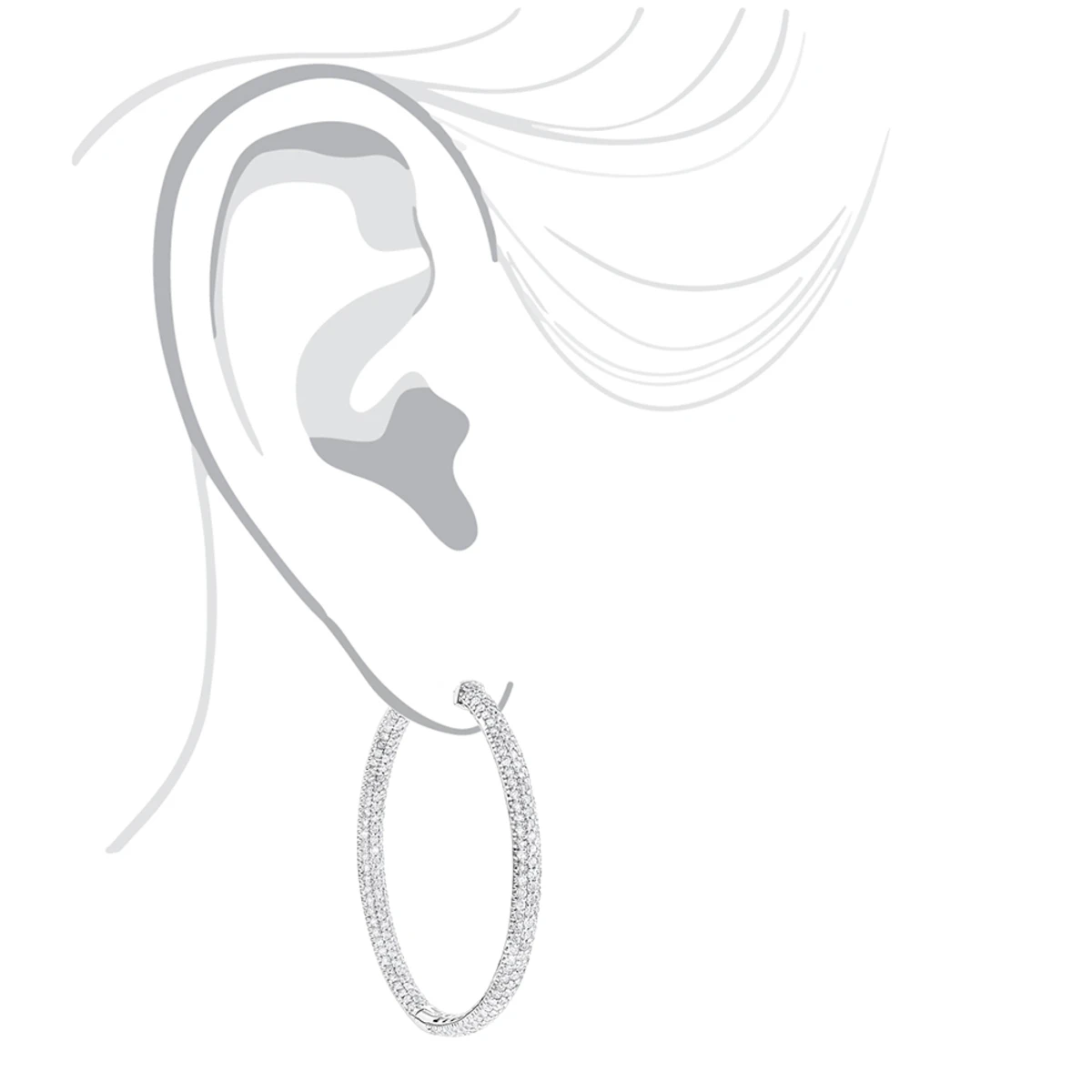 14K White Gold Dazzling 2 Inch Diamond Hoop Earrings Inside Out 7ct 8 14K White Gold Dazzling 2 Inch Diamond Hoop Earrings Inside Out 7ct - Image 6