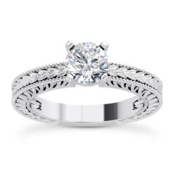 14K White Gold Designer Diamond Engagement Ring 0.50ct