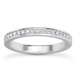 Thin 14K White Gold Designer Diamond Wedding Band 0.20ct