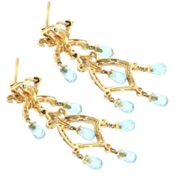 14K Yellow Gold Diamond Chandelier Earrings Blue Topaz 0.55ct -Its Hot Jewelry Shop 14k diamond chandelier earrings blue topaz 055ct p 22335 backye