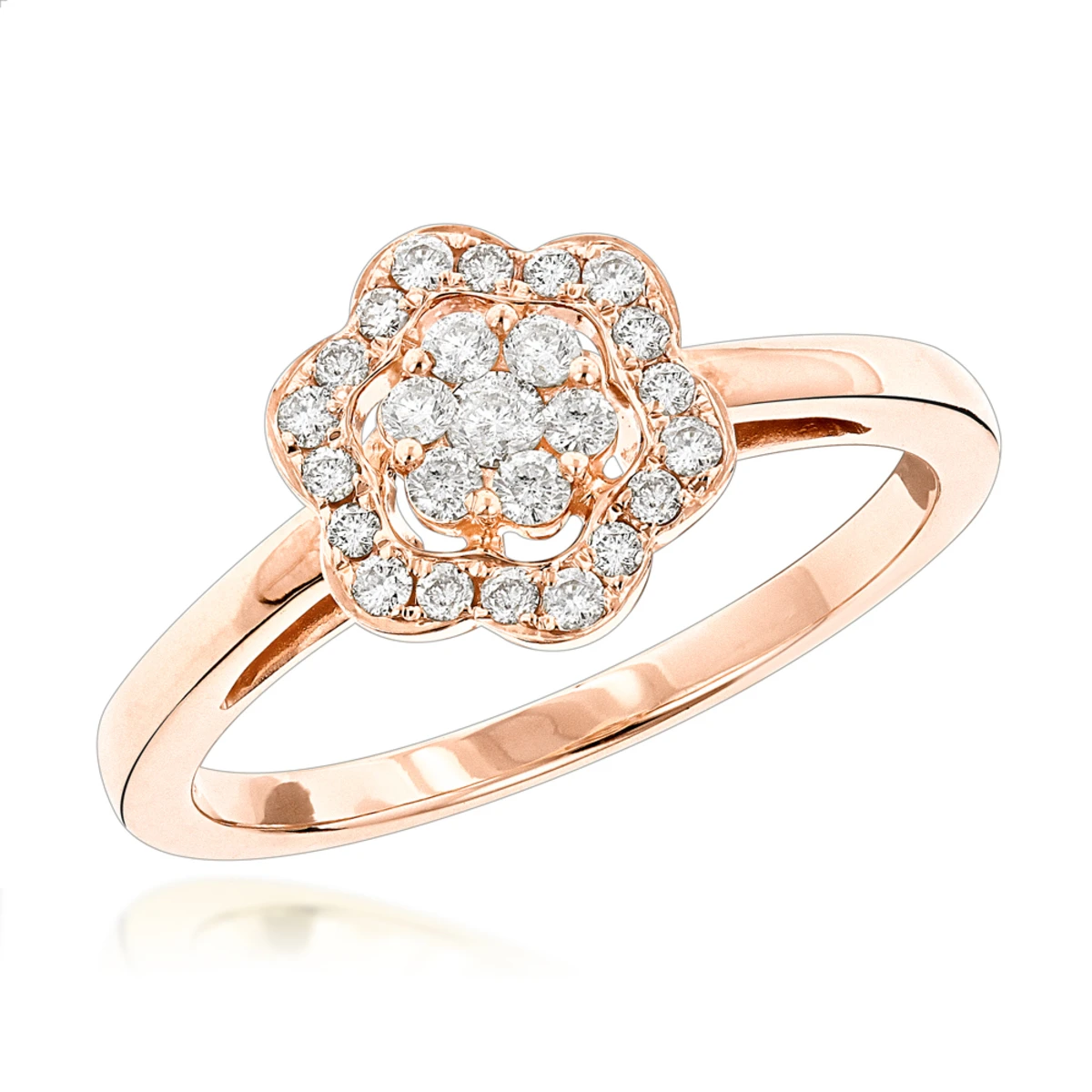 Flower 14K Yellow Gold Ladies Diamond Cluster Ring 0.4 Ct 5 Flower 14K Yellow Gold Ladies Diamond Cluster Ring 0.4 Ct - Image 3