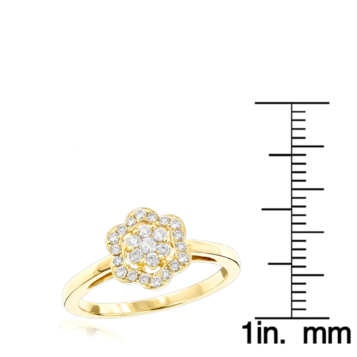 Flower 14K Yellow Gold Ladies Diamond Cluster Ring 0.4 Ct 8 Flower 14K Yellow Gold Ladies Diamond Cluster Ring 0.4 Ct - Image 6