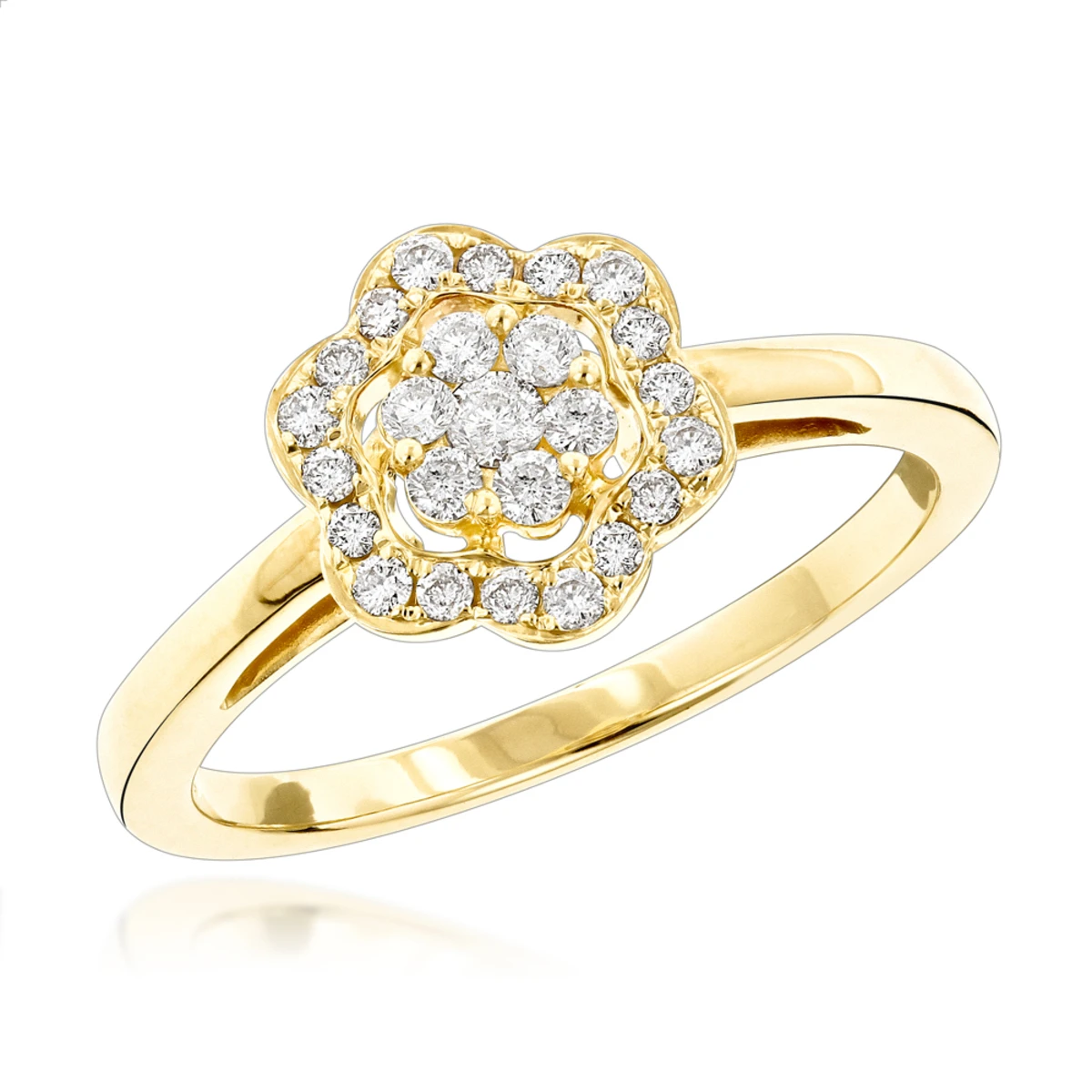 Flower 14K Yellow Gold Ladies Diamond Cluster Ring 0.4 Ct 3 Flower 14K Yellow Gold Ladies Diamond Cluster Ring 0.4 Ct