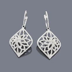 14K White Gold Diamond Filigree Earrings 1.35ct