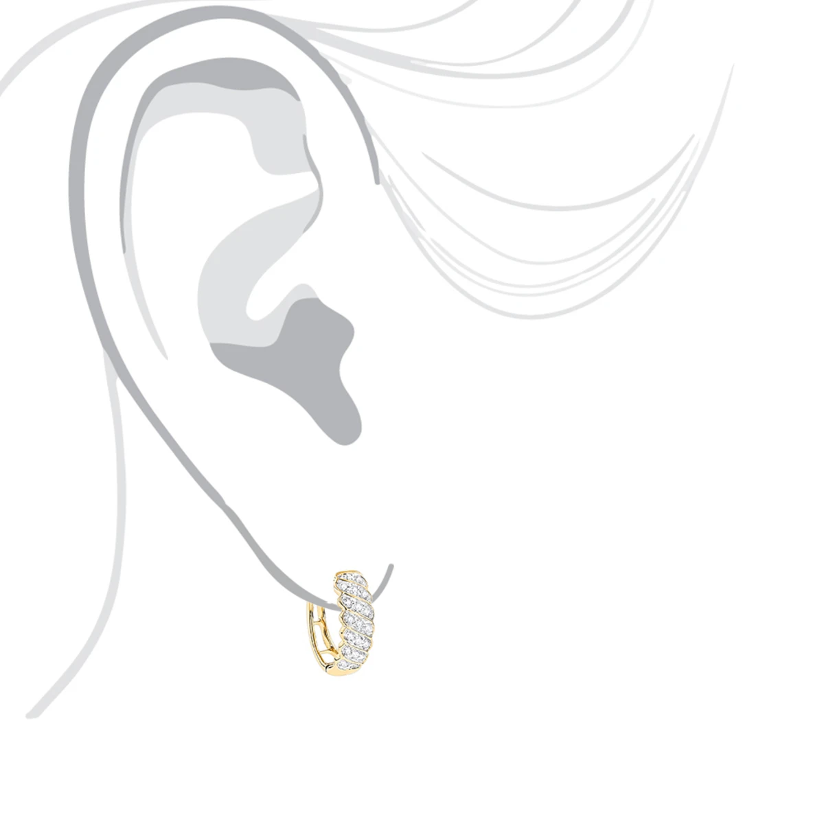 14K Yellow Gold Diamond Hoop Huggie Earrings For Women 0.65ct 8 14K Yellow Gold Diamond Hoop Huggie Earrings For Women 0.65ct - Image 6