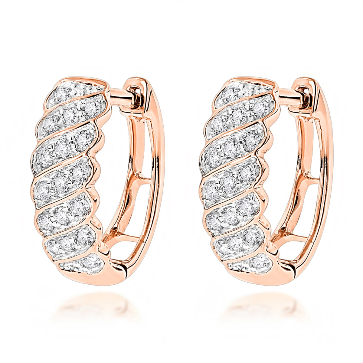 14K Yellow Gold Diamond Hoop Huggie Earrings For Women 0.65ct 5 14K Yellow Gold Diamond Hoop Huggie Earrings For Women 0.65ct - Image 3