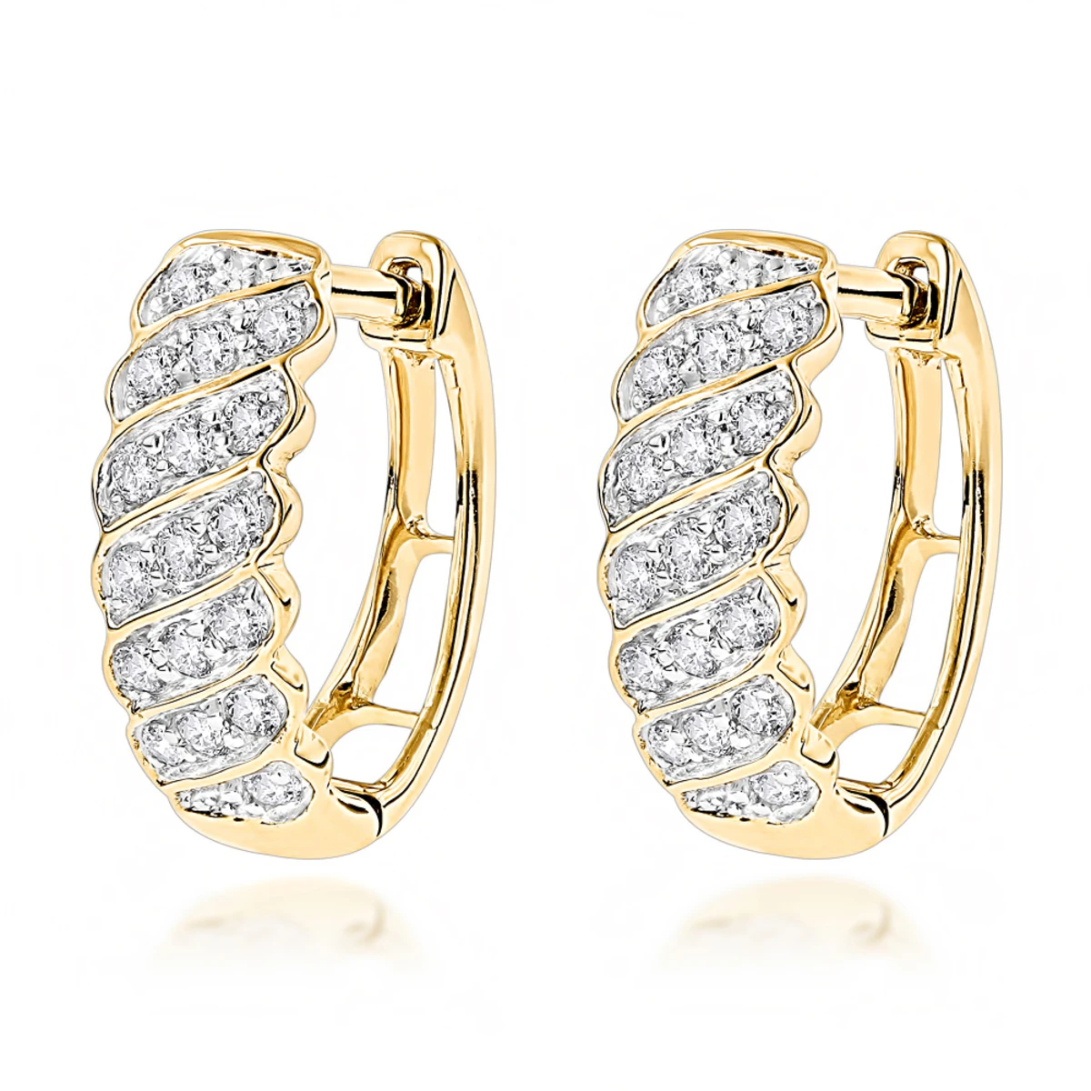 14K Yellow Gold Diamond Hoop Huggie Earrings For Women 0.65ct 3 14K Yellow Gold Diamond Hoop Huggie Earrings For Women 0.65ct