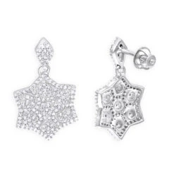 14K White Gold Diamond Star Drop Earrings For Women 0.75ct