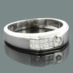 14K White Gold Unique Diamond Wedding Bands For Men Princess Cut Diamonds
