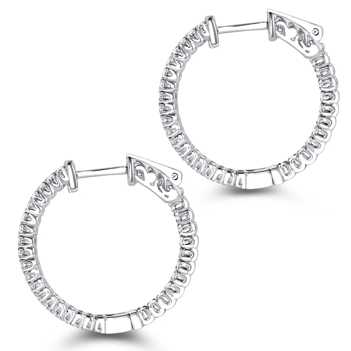14K White Gold 1 Inch Inside Out Diamond Hoop Earrings 0.6ct By Luxurman 6 14K White Gold 1 Inch Inside Out Diamond Hoop Earrings 0.6ct By Luxurman - Image 4