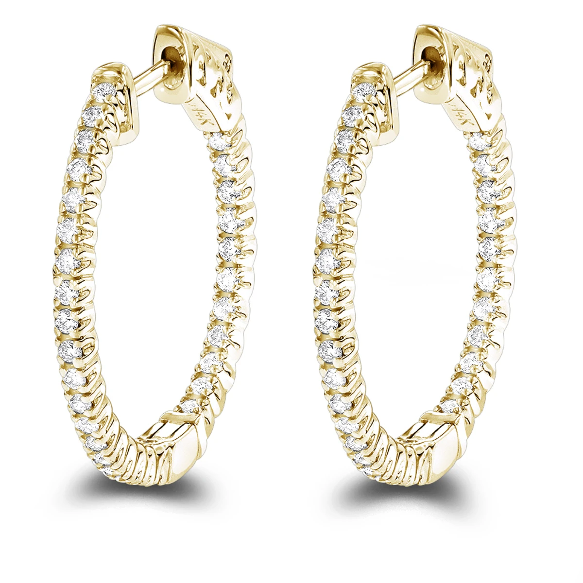 14K White Gold 1 Inch Inside Out Diamond Hoop Earrings 0.6ct By Luxurman 4 14K White Gold 1 Inch Inside Out Diamond Hoop Earrings 0.6ct By Luxurman - Image 2