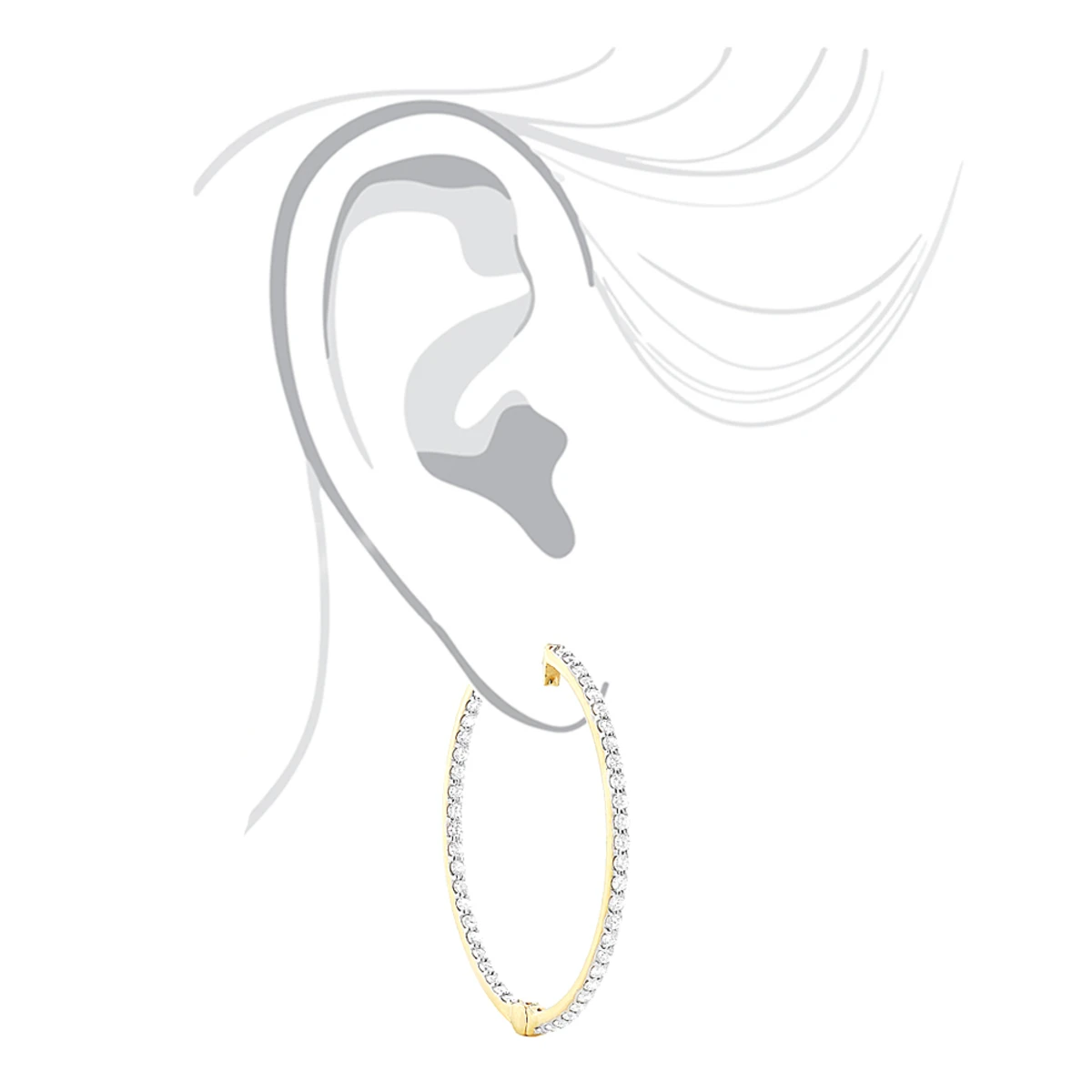 14K Yellow Gold 1 Row Inside Out Diamond Hoop Earrings 3.15ct 7 14K Yellow Gold 1 Row Inside Out Diamond Hoop Earrings 3.15ct - Image 5