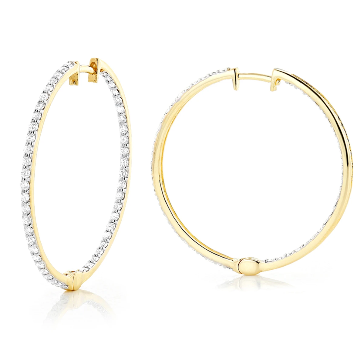 14K Yellow Gold 1 Row Inside Out Diamond Hoop Earrings 3.15ct 3 14K Yellow Gold 1 Row Inside Out Diamond Hoop Earrings 3.15ct