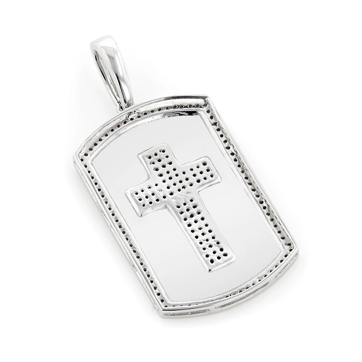 14K Yellow Gold Diamond Dog Tag Pendant With Cross Design 0.35ct 6 14K Yellow Gold Diamond Dog Tag Pendant With Cross Design 0.35ct - Image 4