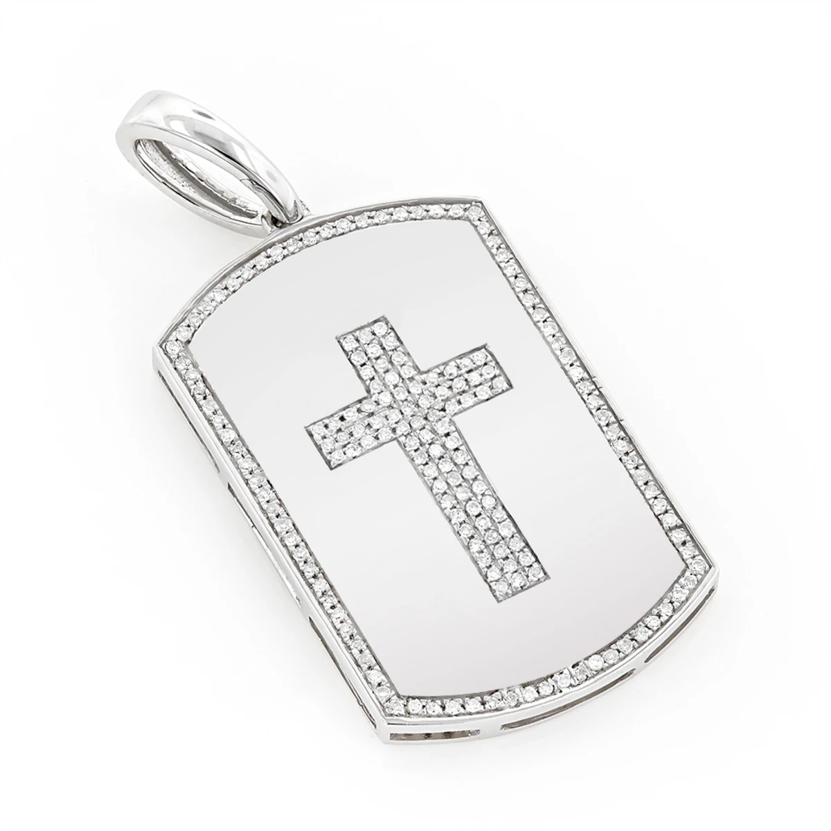 14K Yellow Gold Diamond Dog Tag Pendant With Cross Design 0.35ct 4 14K Yellow Gold Diamond Dog Tag Pendant With Cross Design 0.35ct - Image 2