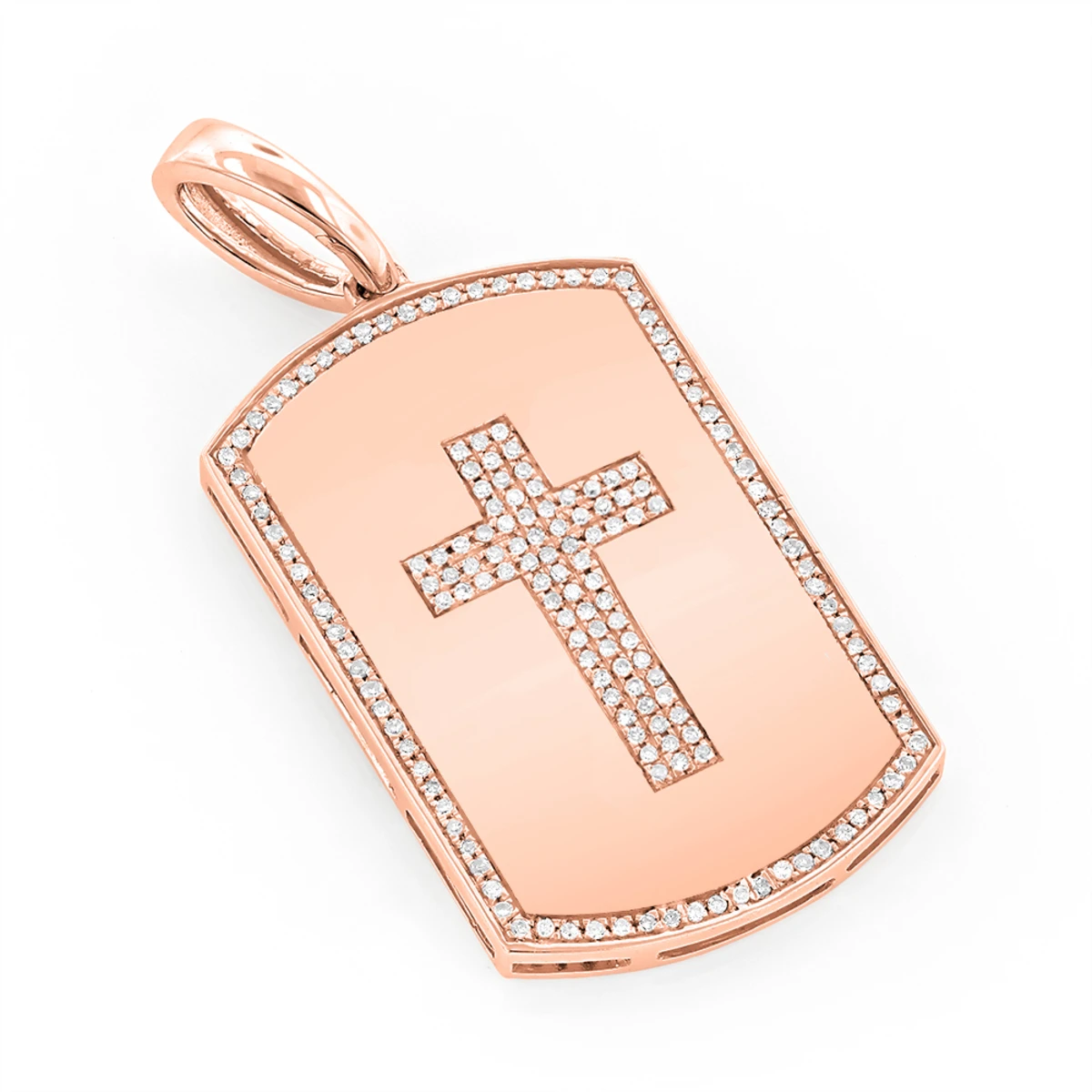 14K Yellow Gold Diamond Dog Tag Pendant With Cross Design 0.35ct 5 14K Yellow Gold Diamond Dog Tag Pendant With Cross Design 0.35ct - Image 3