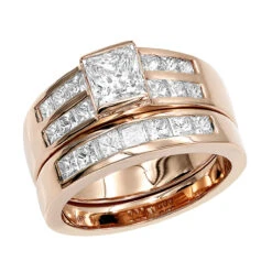 14K Yellow Gold 2 Carat Princess Cut Diamond Engagement Ring & Wedding Band Set -Its Hot Jewelry Shop 14k gold 2 carat princess cut diamond engagement ring wedding band set ro