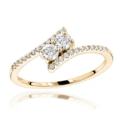 14K Yellow Gold 2 Stone Diamond Ladies Ring 0.4ct Love And Friendship Design
