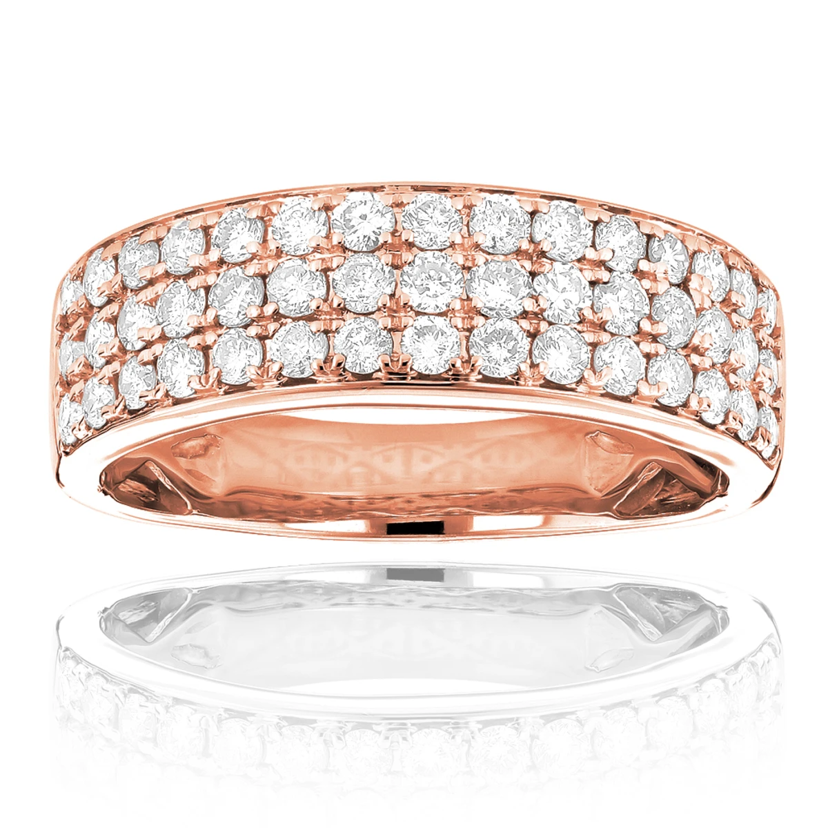 14K White Gold 3 Row Diamond Ring 1.35ct Luxurman Wedding Band 5 14K White Gold 3 Row Diamond Ring 1.35ct Luxurman Wedding Band - Image 3