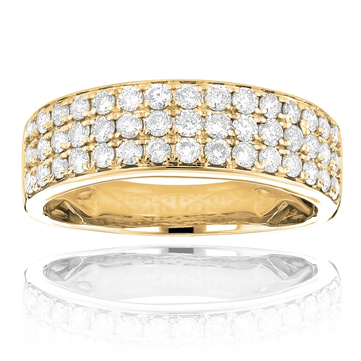 14K White Gold 3 Row Diamond Ring 1.35ct Luxurman Wedding Band 4 14K White Gold 3 Row Diamond Ring 1.35ct Luxurman Wedding Band - Image 2