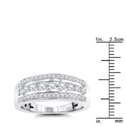 LUXURMAN Anniversary Ring 14K White Gold 3 Row Ladies Diamond Wedding Band 0.6ct 12 LUXURMAN Anniversary Ring 14K White Gold 3 Row Ladies Diamond Wedding Band 0.6ct -Its Hot Jewelry Shop 14k gold 3 row ladies diamond wedding band 06ct rulerwh