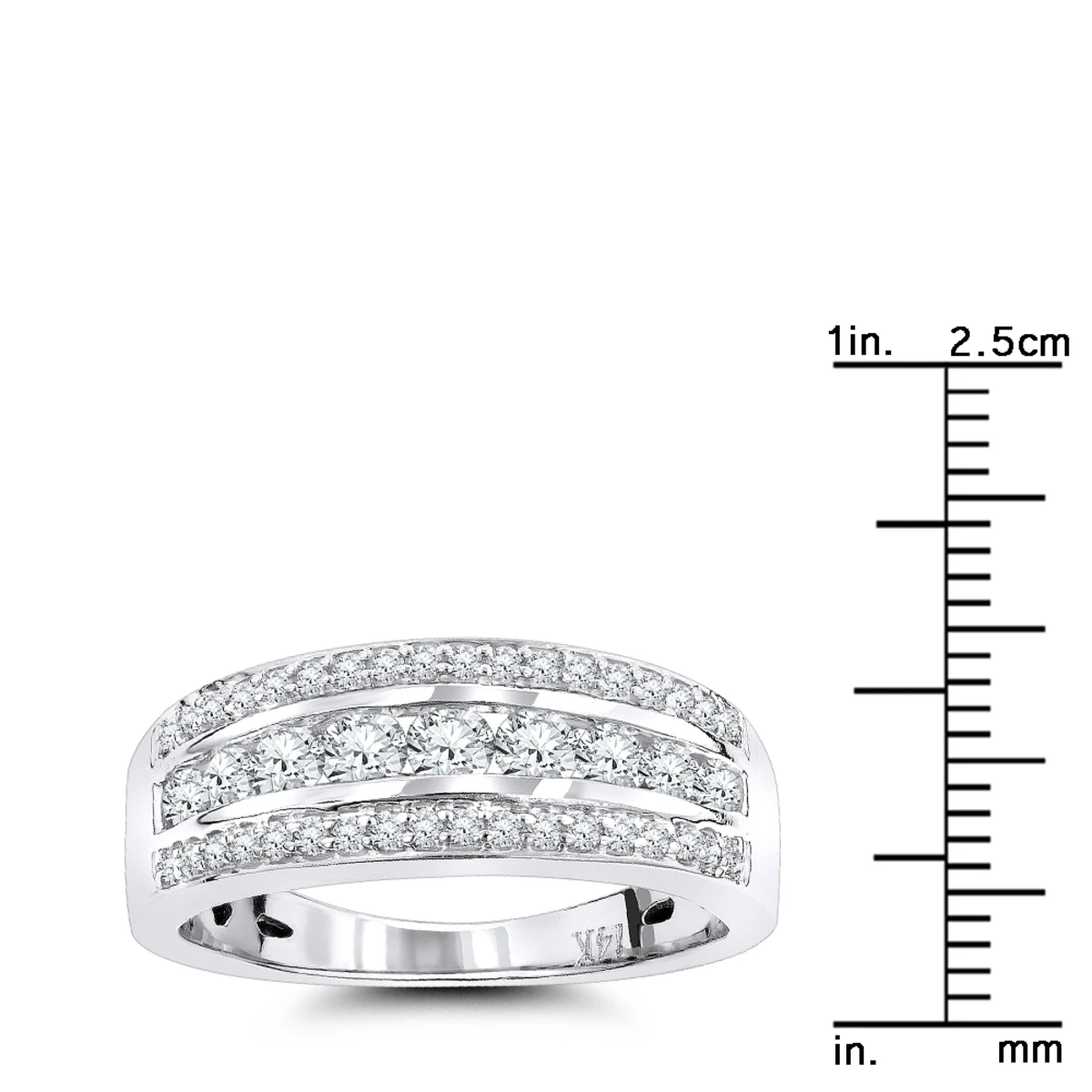 LUXURMAN Anniversary Ring 14K White Gold 3 Row Ladies Diamond Wedding Band 0.6ct 7 LUXURMAN Anniversary Ring 14K White Gold 3 Row Ladies Diamond Wedding Band 0.6ct - Image 5