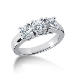 Thin 14K White Gold 3 Stone Diamond Ring 0.75ct