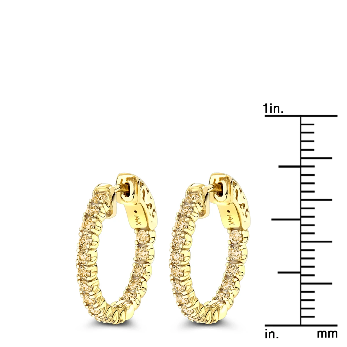 14K Yellow Gold 3/4in Inside Out Yellow Diamond Hoop Earrings 1 Carat By Luxurman 8 14K Yellow Gold 3/4in Inside Out Yellow Diamond Hoop Earrings 1 Carat By Luxurman - Image 6