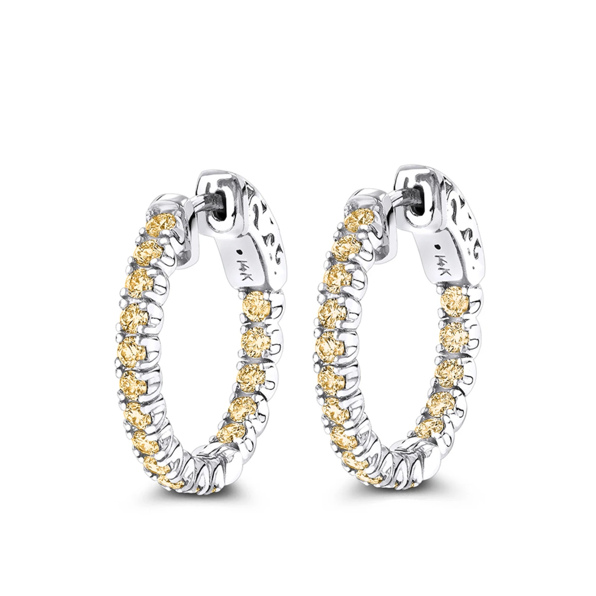 14K Yellow Gold 3/4in Inside Out Yellow Diamond Hoop Earrings 1 Carat By Luxurman 4 14K Yellow Gold 3/4in Inside Out Yellow Diamond Hoop Earrings 1 Carat By Luxurman - Image 2