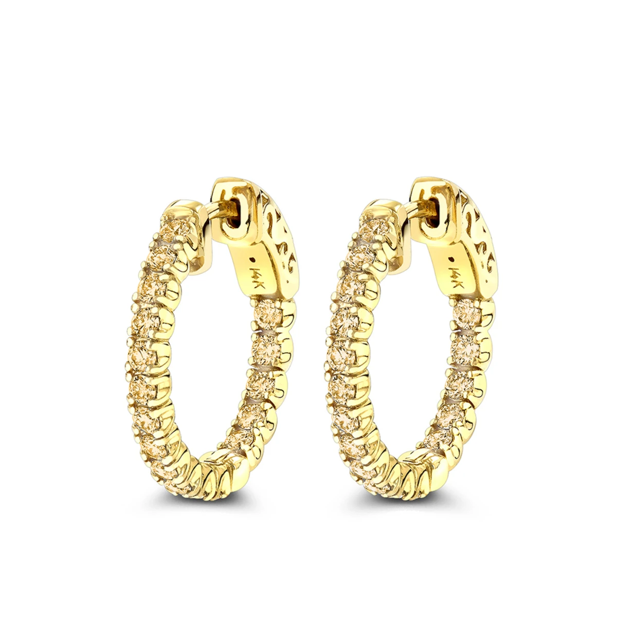 14K Yellow Gold 3/4in Inside Out Yellow Diamond Hoop Earrings 1 Carat By Luxurman 3 14K Yellow Gold 3/4in Inside Out Yellow Diamond Hoop Earrings 1 Carat By Luxurman