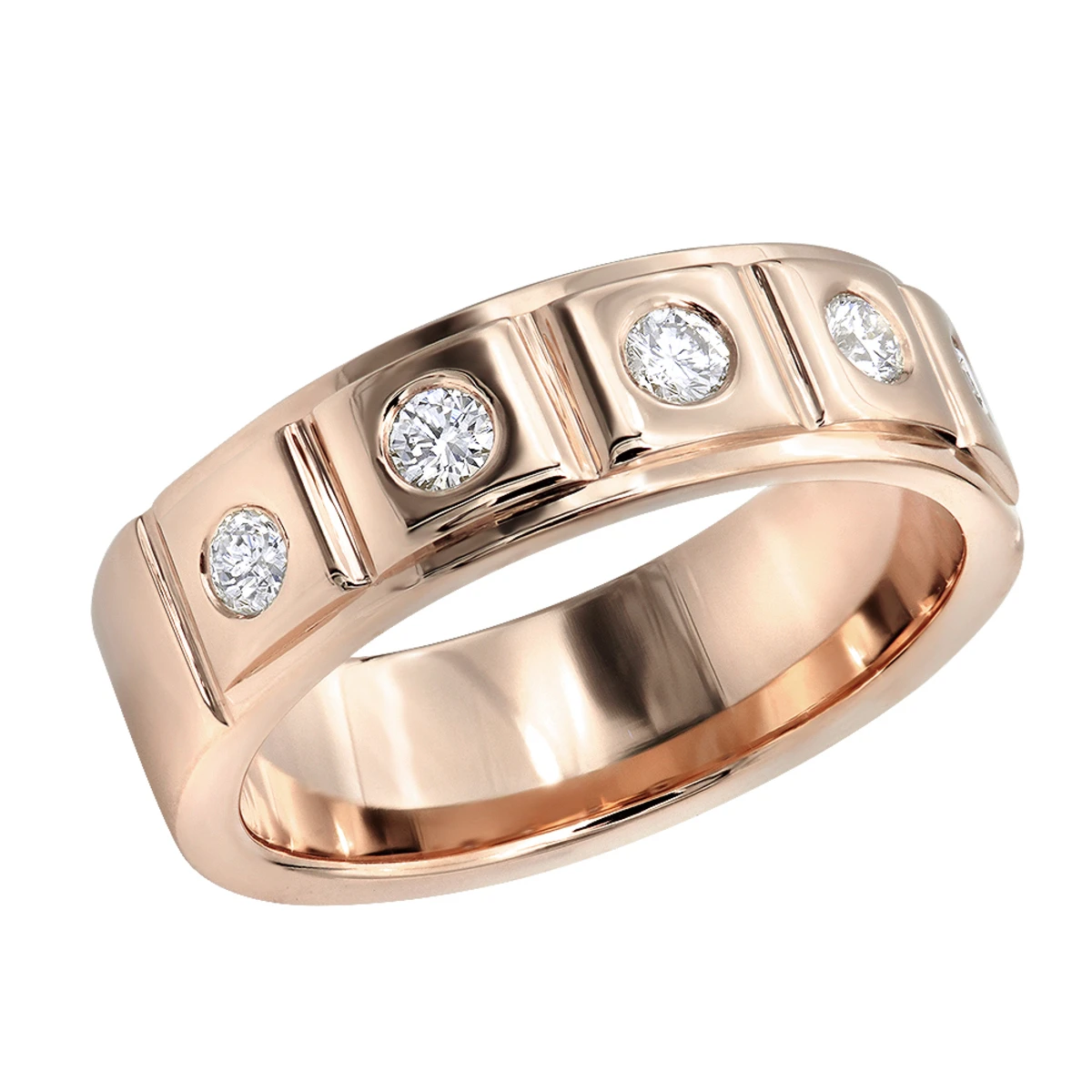 14K Yellow Gold 5 Diamond Wedding Band For Men 0.3ct Comfort Fit Five Stone 5 14K Yellow Gold 5 Diamond Wedding Band For Men 0.3ct Comfort Fit Five Stone - Image 3