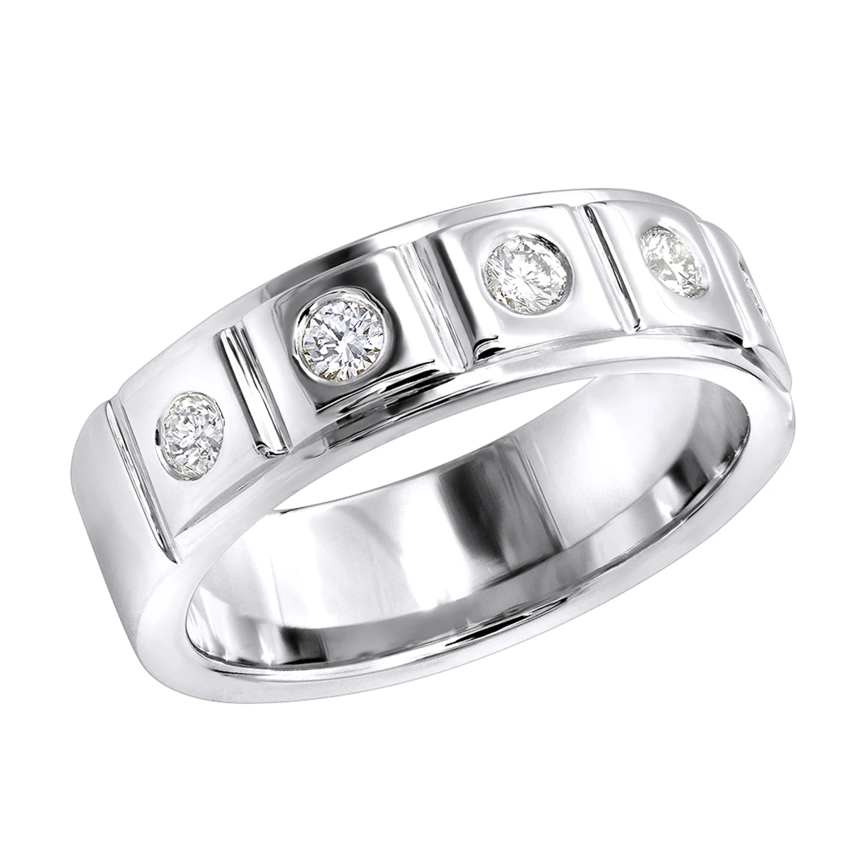 14K Yellow Gold 5 Diamond Wedding Band For Men 0.3ct Comfort Fit Five Stone 4 14K Yellow Gold 5 Diamond Wedding Band For Men 0.3ct Comfort Fit Five Stone - Image 2