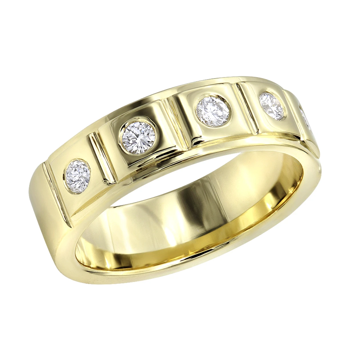 14K Yellow Gold 5 Diamond Wedding Band For Men 0.3ct Comfort Fit Five Stone 3 14K Yellow Gold 5 Diamond Wedding Band For Men 0.3ct Comfort Fit Five Stone