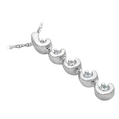 14K White Gold 5 Stone Diamond Journey Necklace 0.26ct 4 14K White Gold 5 Stone Diamond Journey Necklace 0.26ct - Image 2