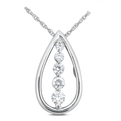 14K White Gold Unique 5 Stone Diamond Journey Necklace 1ct 3 14K White Gold Unique 5 Stone Diamond Journey Necklace 1ct