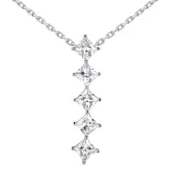 14K White Gold 5 Stone Princess Cut Diamond Journey Necklace 2.50ct