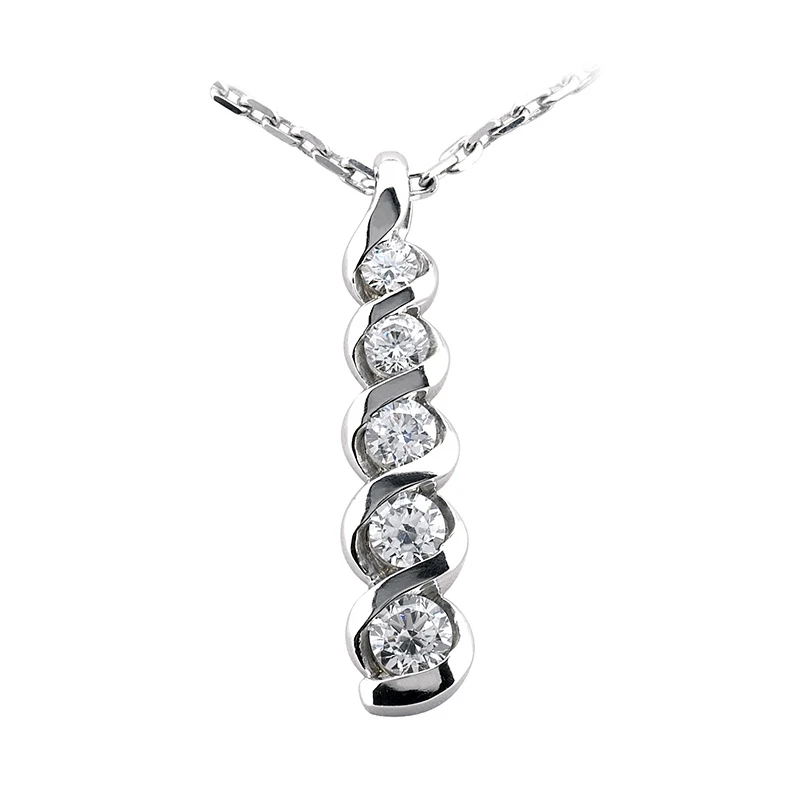 14K White Gold Designer 5 Stone Diamond Journey Necklace 2ct 3 14K White Gold Designer 5 Stone Diamond Journey Necklace 2ct