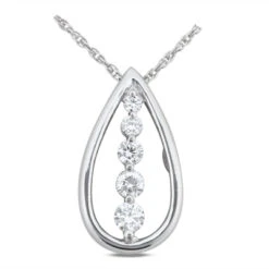 14K White Gold 5 Stone Diamond Journey Necklace 2ct