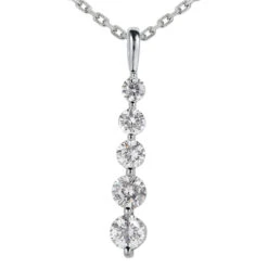 14K White Gold Unique 5 Stone Diamond Journey Pendant 0.50ct