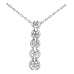 14K White Gold Bezel Set 5 Stone Round Diamond Journey Pendant 0.50ct