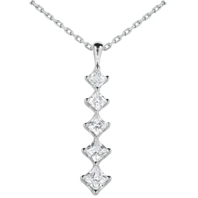 14K White Gold 5 Stone Diamond Journey Pendant For Women 1.08ct 3 14K White Gold 5 Stone Diamond Journey Pendant For Women 1.08ct