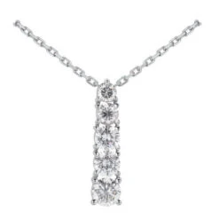 14K White Gold 5 Stone Round Diamond Journey Pendant 1ct