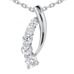 14K White Gold 5 Stone Diamond Journey Pendant 1ct