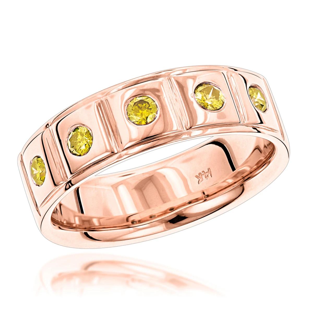 14K Yellow Gold 5 Yellow Diamond Wedding Band 0.3ct Comfort Fit Five Stone Ring 5 14K Yellow Gold 5 Yellow Diamond Wedding Band 0.3ct Comfort Fit Five Stone Ring - Image 3