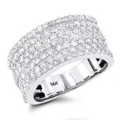 14K White Gold 7 Row Ladies Diamond Ring 2ct Band