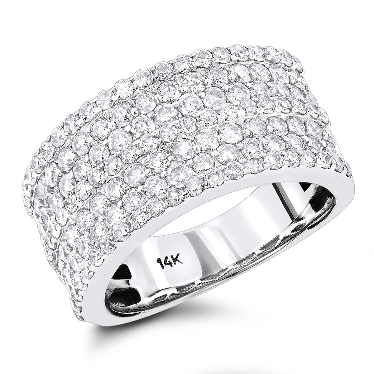 14K White Gold 7 Row Ladies Diamond Ring 2ct Band 3 14K White Gold 7 Row Ladies Diamond Ring 2ct Band