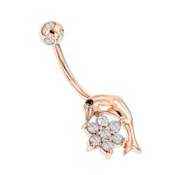 14K Rose Gold Diamond 0.42ct Dolphin Belly Button Ring