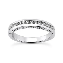 Thin 14K White Gold Antique Diamond Engagement Band 0.34ct