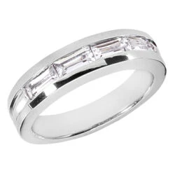 14K White Gold Baguette Diamond Men's Wedding Ring 2ct